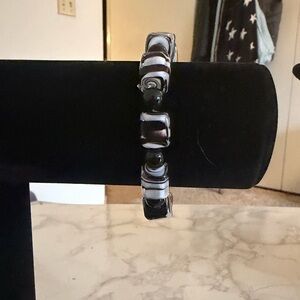 Black and White Striped Bead Bracelet